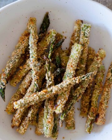Baked Asparagus Fries with a trio of dipping sauces.