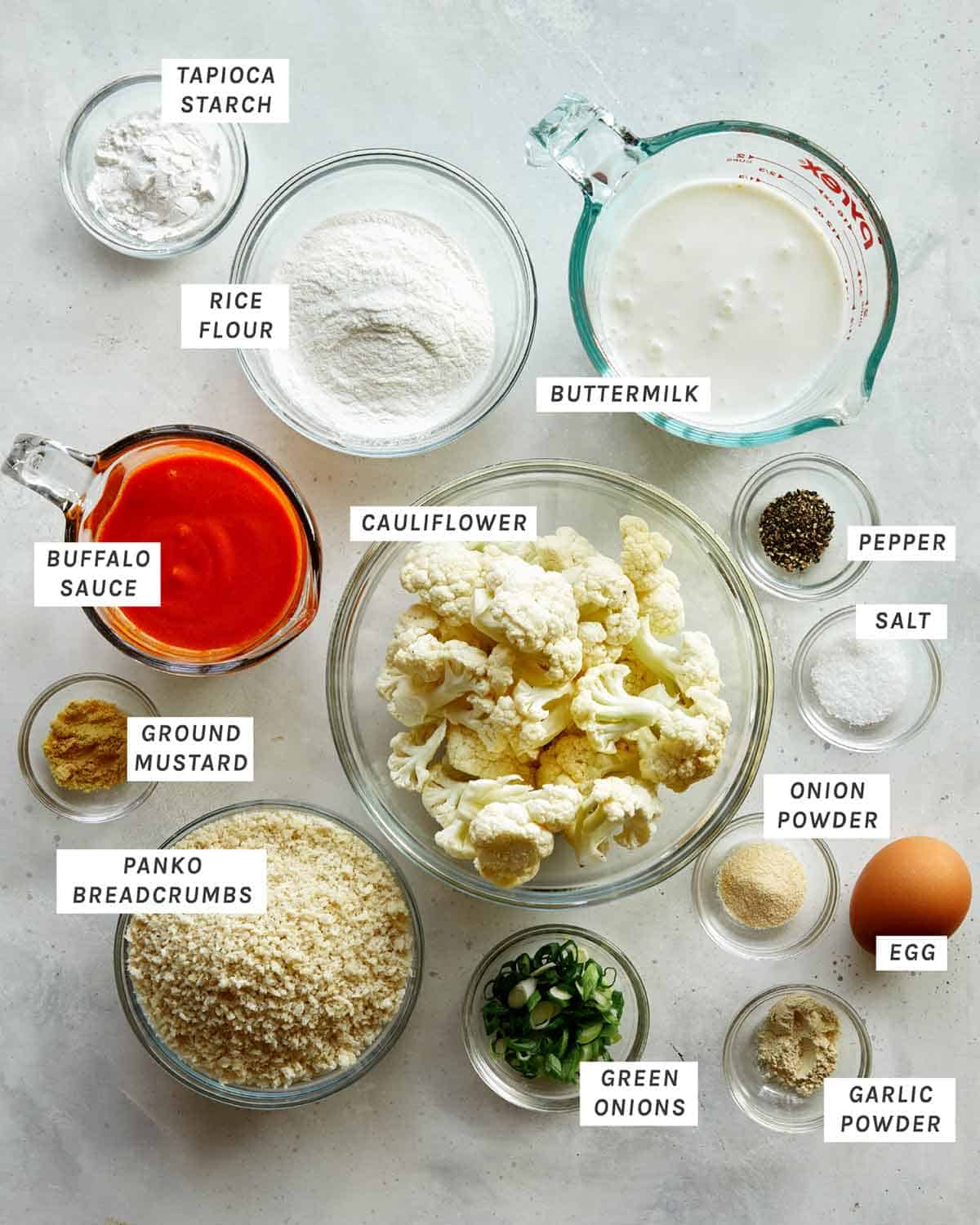 Ingredients to make buffalo cauliflower. 