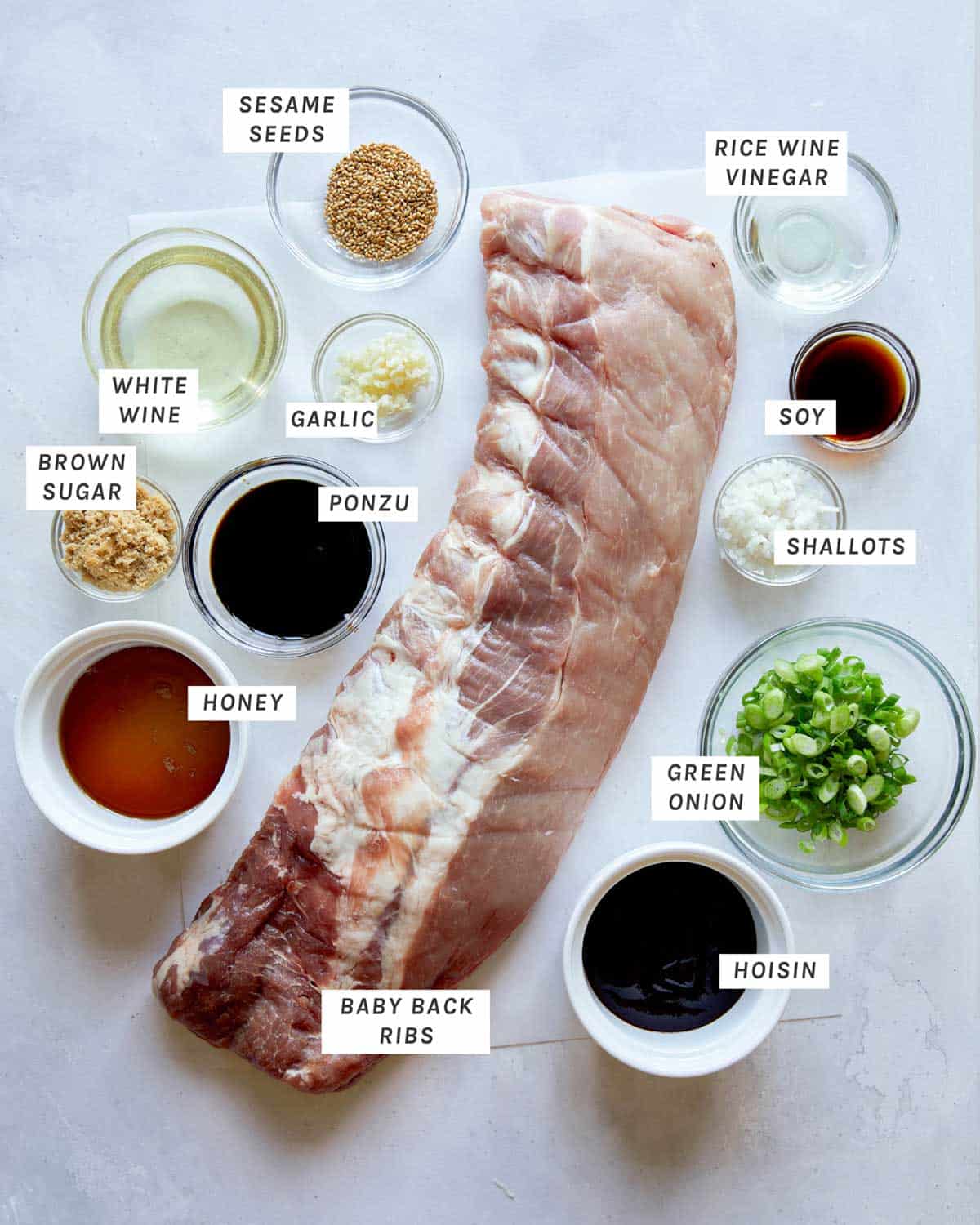 Ingredients for oven baked ribs on a kitchen counter. 