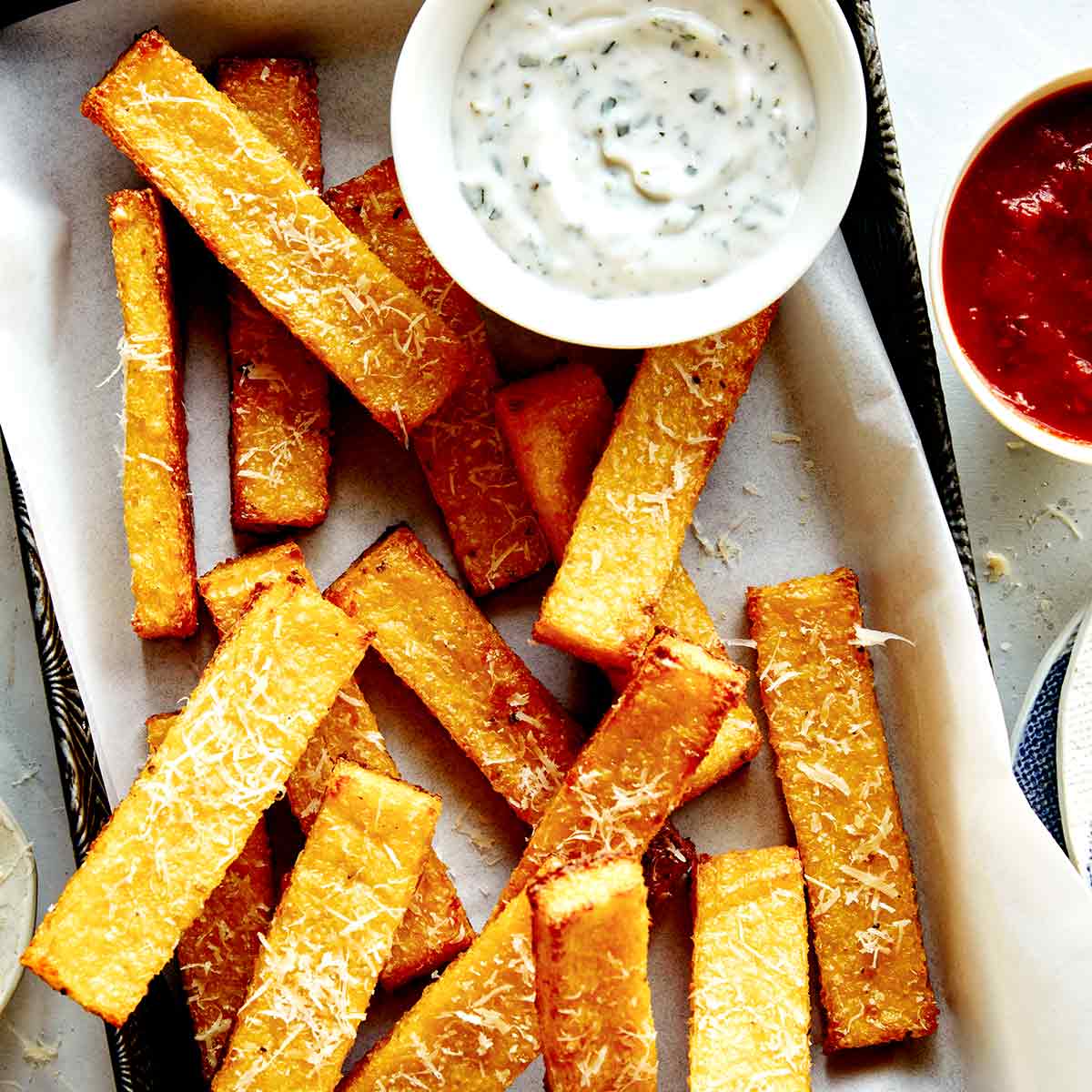 Polenta Fries Baked Polenta Recipe Spoon Fork Bacon
