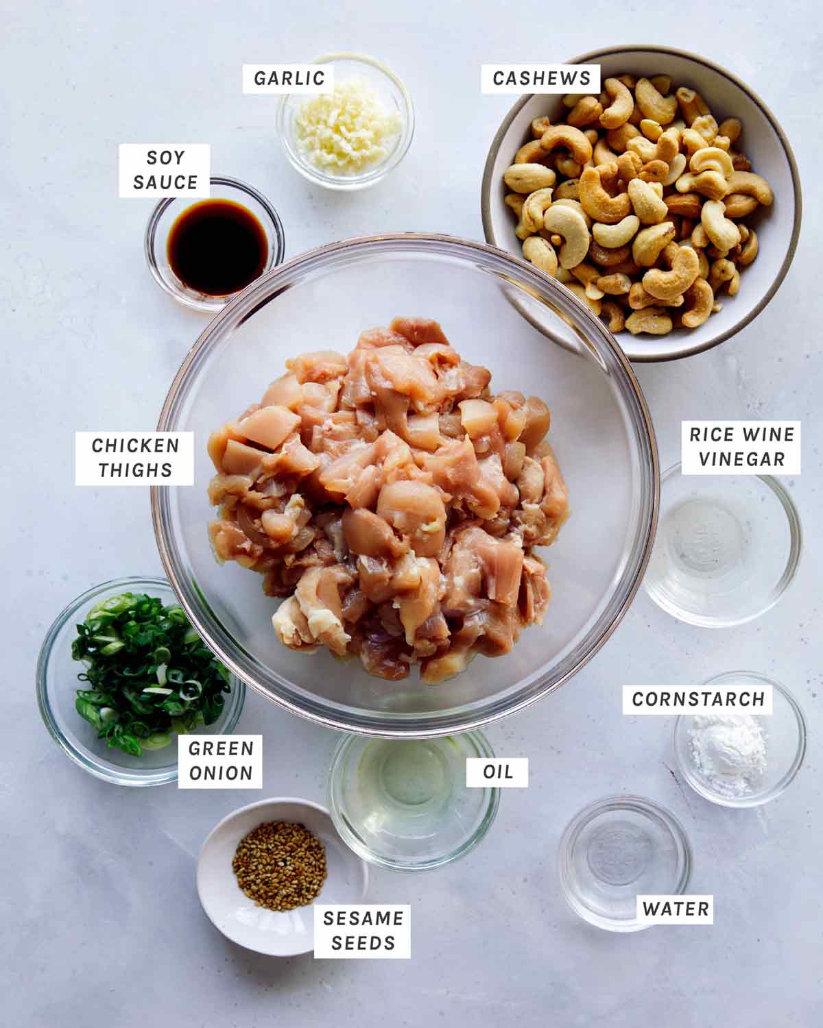 Ingredients to make Cashew Chicken all laid out.