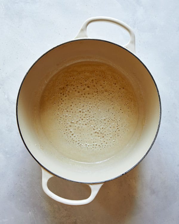 Butter and flour in a stock pot.