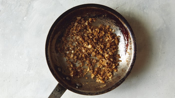 Seasoned onion and garlic for lamb kofta recipe.