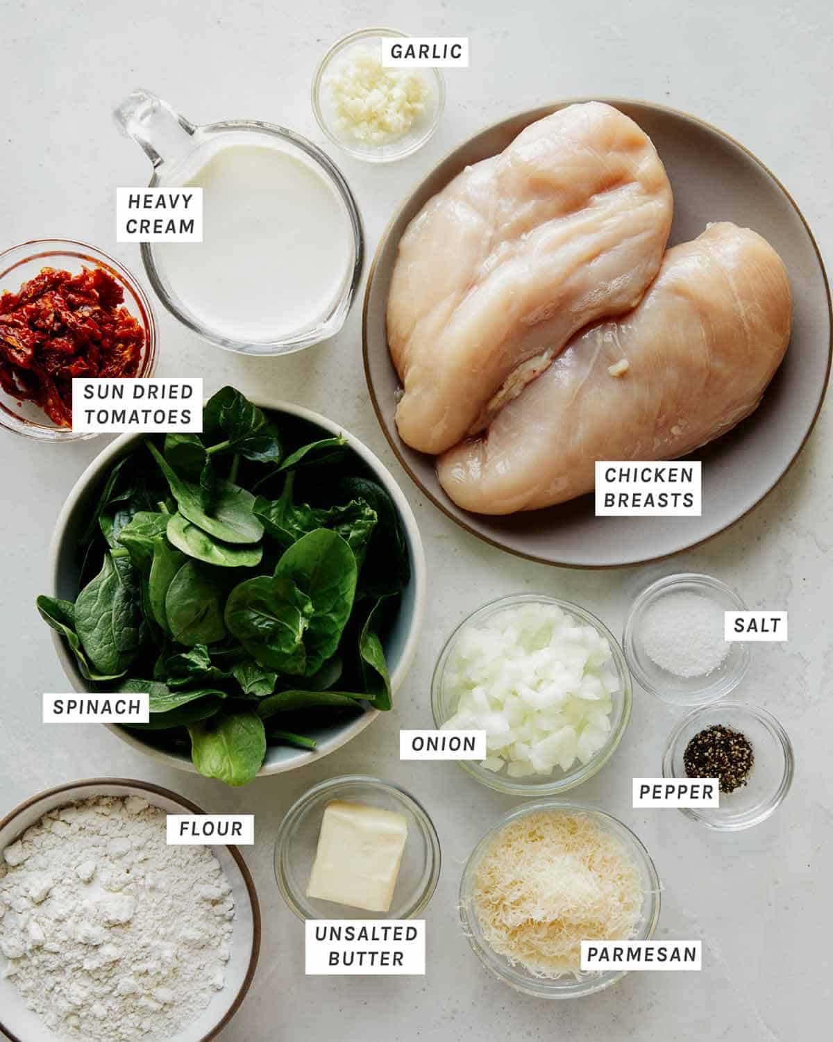 Ingredients to make Tuscan Chicken recipe.