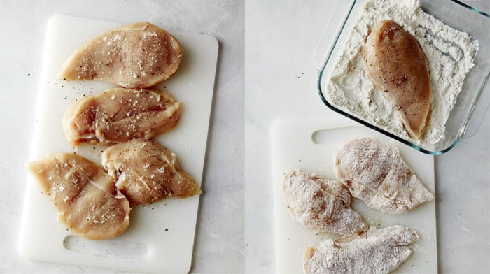 Seasoned chicken breasts to make tuscan chicken.