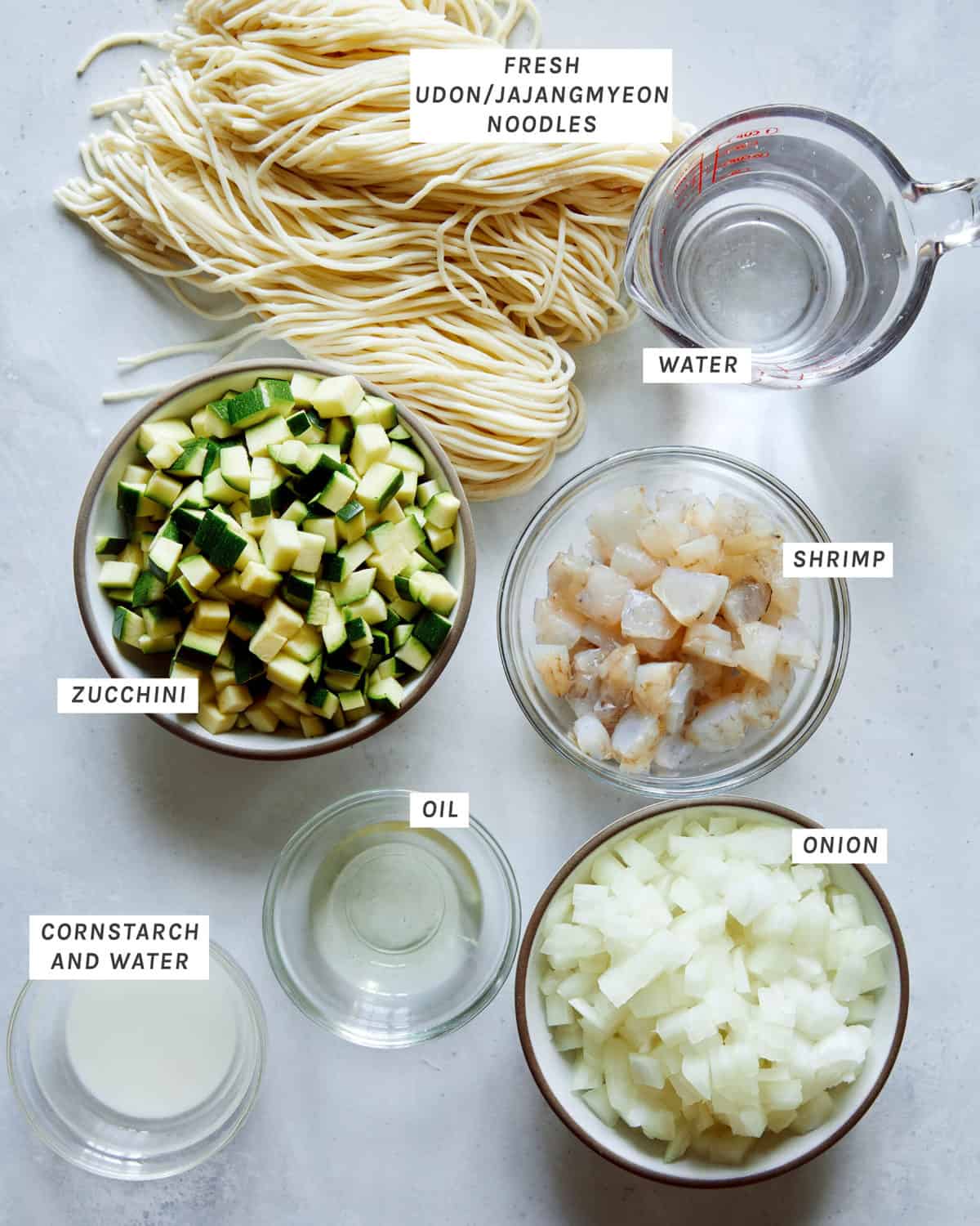 Ingredients to make Jajangmyeon.