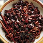 Jajangmyeon recipe in a bowl close up.