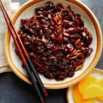 Jajangmyeon recipe in a bowl with chopsticks.