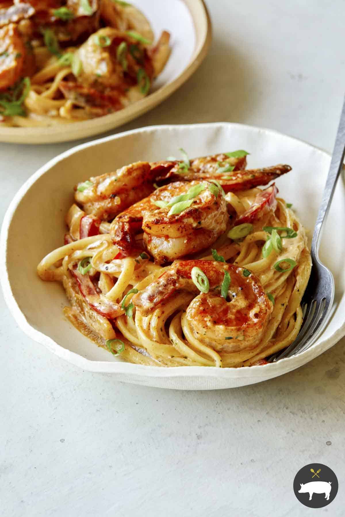 Cajun Shrimp Pasta Spoon Fork Bacon