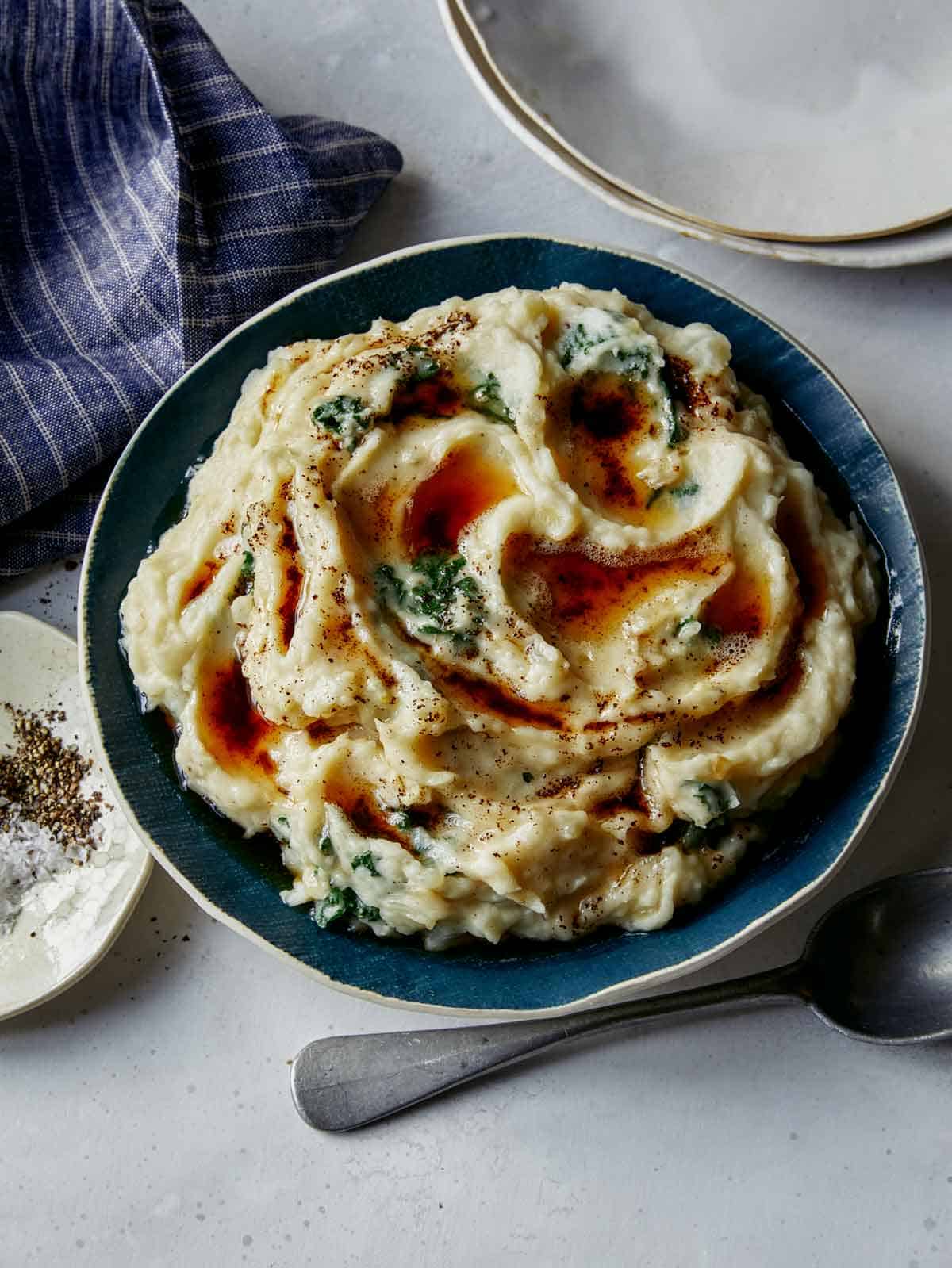 Colcannon recipe brown butter in a bowl. 