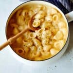 Stovetop mac and cheese recipe in a pot.