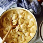 Stovetop mac and cheese recipe in a pot.