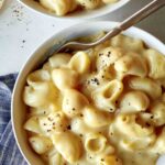 Two bowls of stovetop mac and cheese.