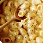 Close up on stovetop mac and cheese.