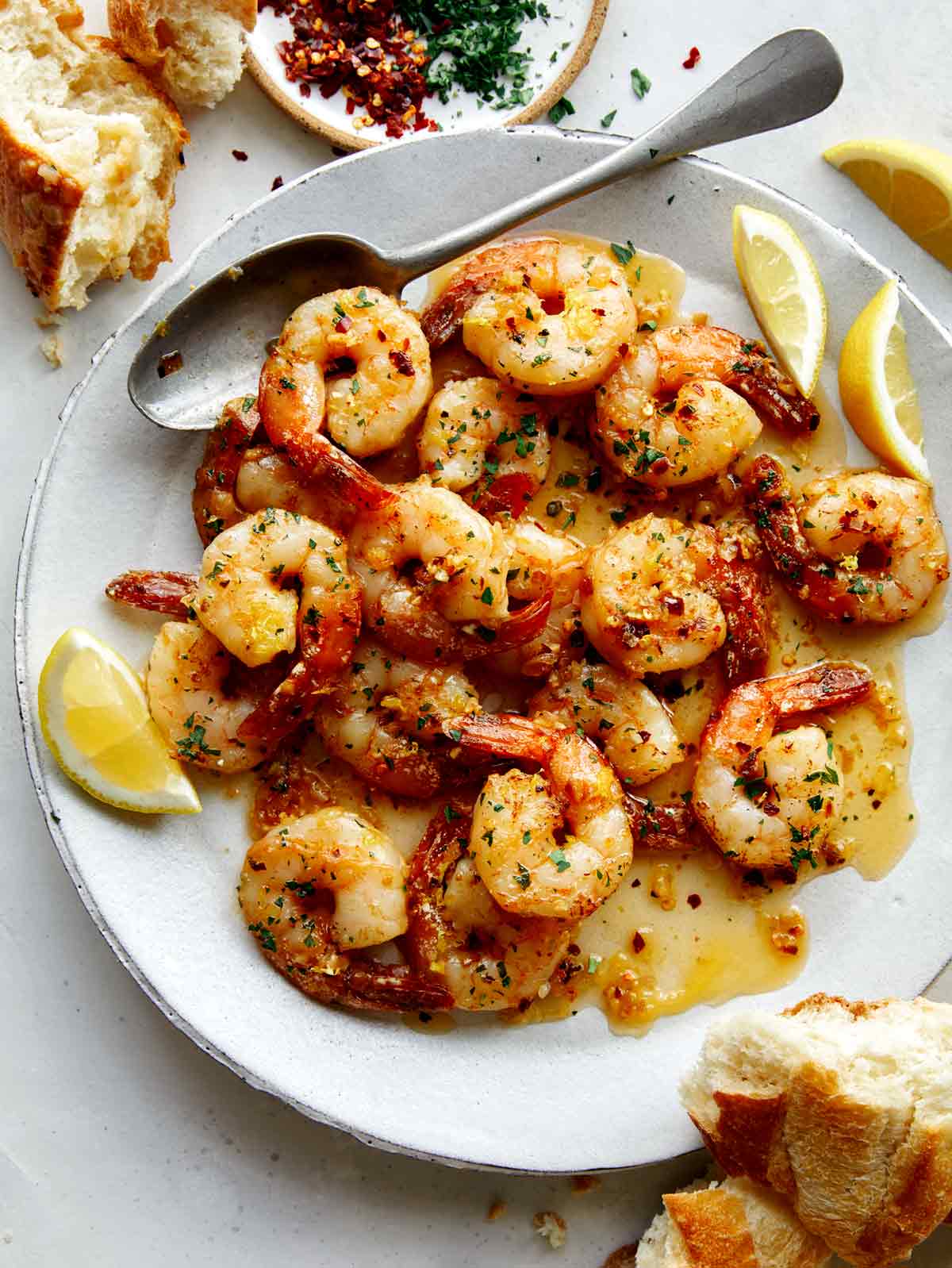 Shrimp scampi recipe on a plate. 