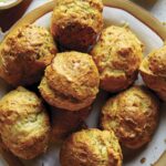 A recipe for drop biscuits on a plate.