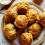 A recipe for drop biscuits on a plate.