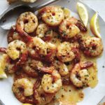 Shrimp scampi recipe on a plate.