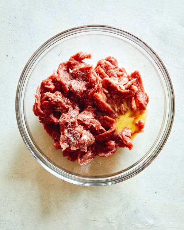 Beef for szechuan beef and a beaten egg.