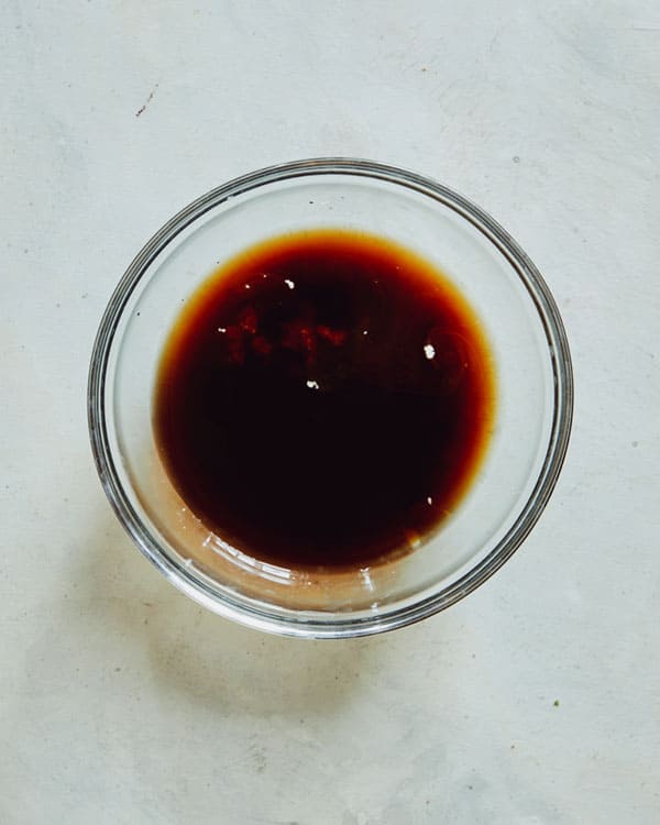 Sauce ingredients for Szechuan Beef in a glass bowl.