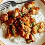 Honey garlic chicken recipe in a bowl.