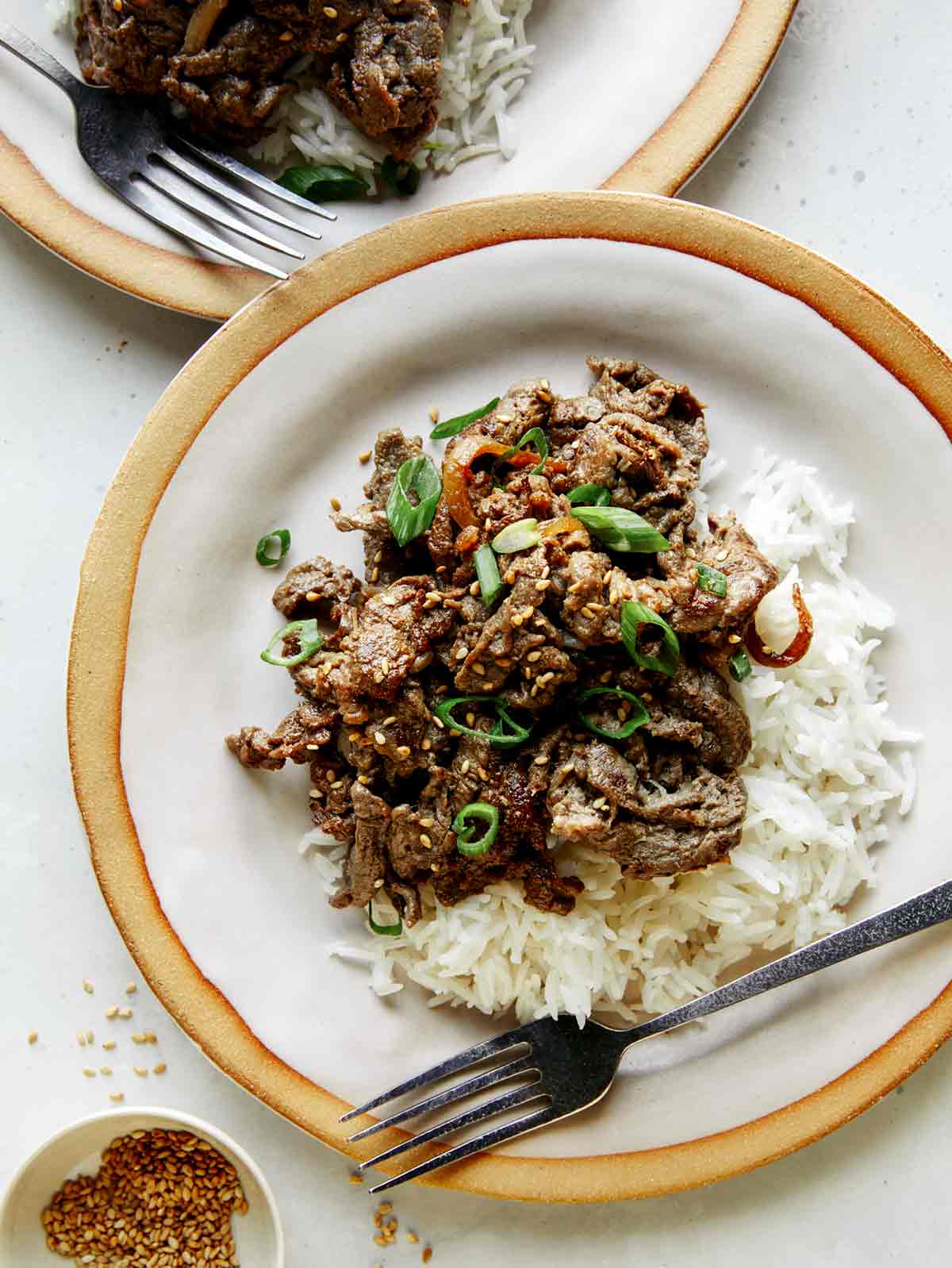 Korean beef bulgogi recipe on two place. 