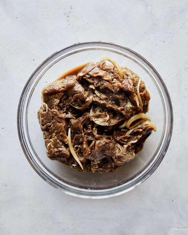 Marinated beef bulgogi in a bowl.