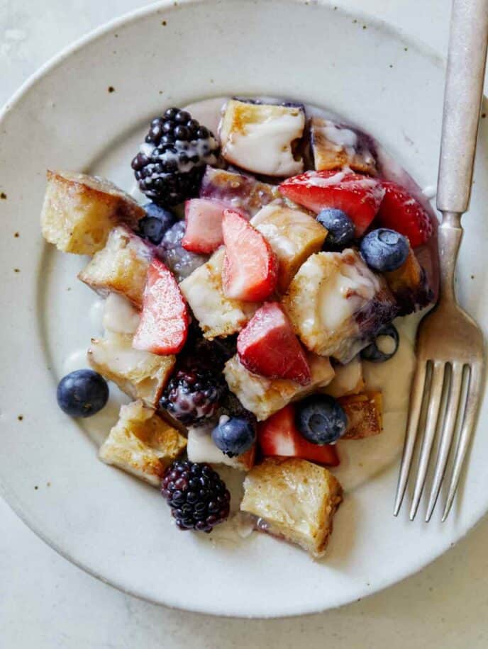 Triple berry bread pudding recipe.