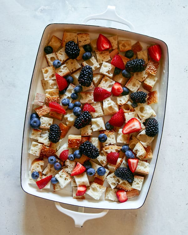 Bread pudding with berries.