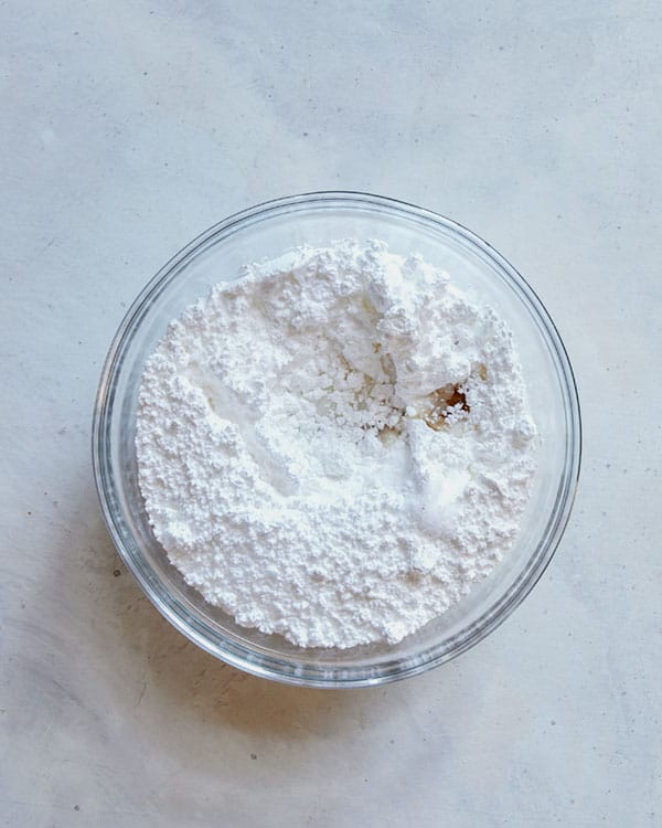 Bread pudding glaze ingredients in a bowl.