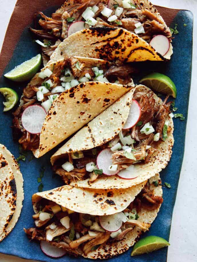 Carnitas recipe with tacos.