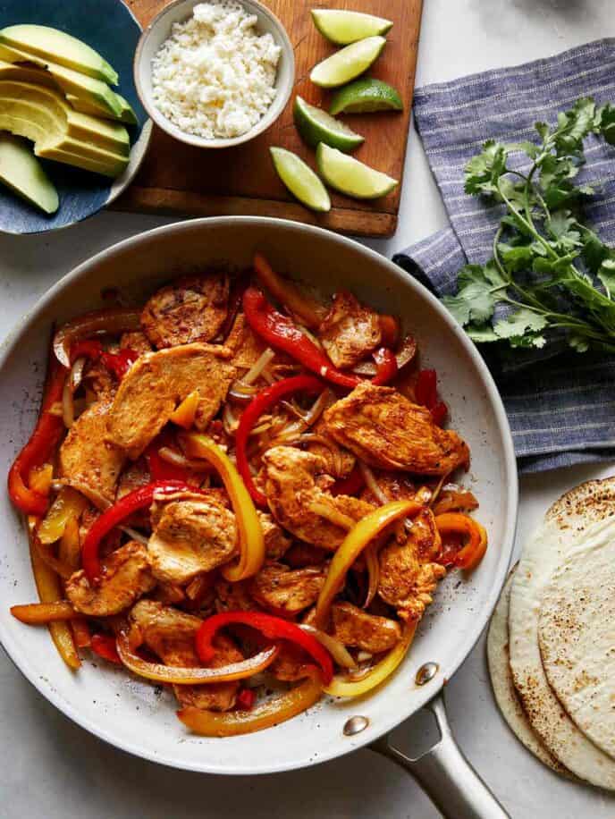 Chicken fajitas made with chicken fajita seasoning.