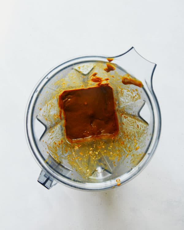 Chicken satay sauce in a blender.