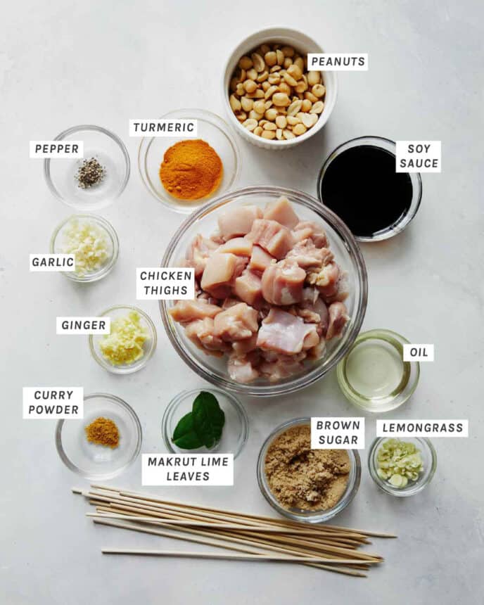 Chicken satay ingredients all laid out.