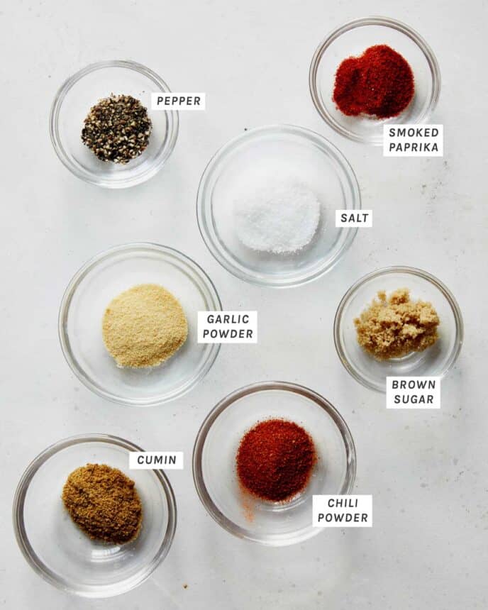 Fajita seasoning ingredients on a kitchen counter. 