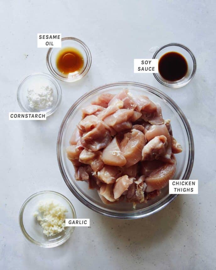 Marinated chicken ingredients for honey garlic chicken.
