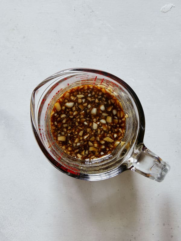 Honey garlic sauce in a bowl.