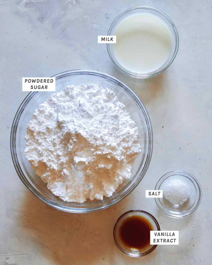 Ingredients for salted vanilla glaze. 