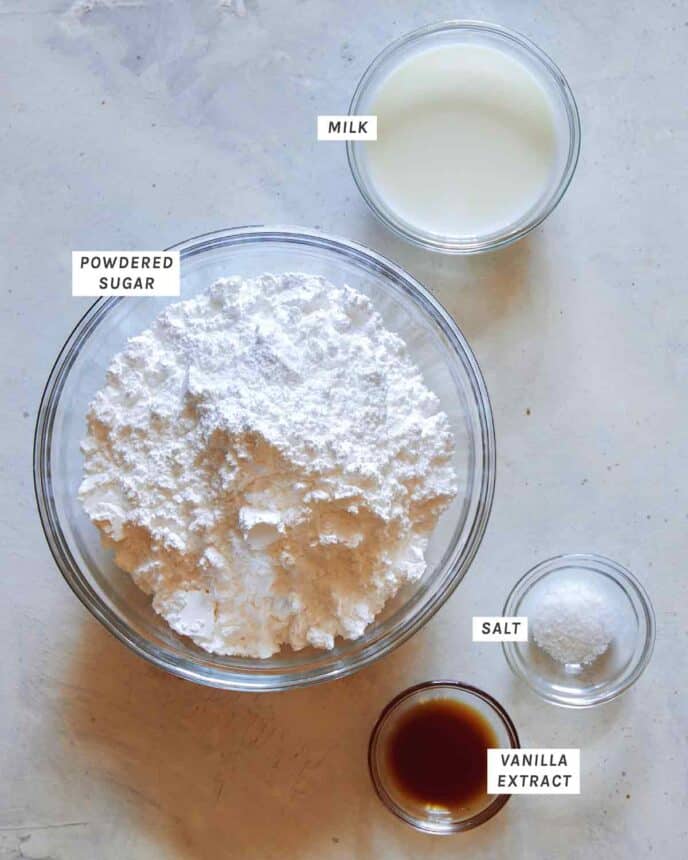 Ingredients for salted vanilla glaze.