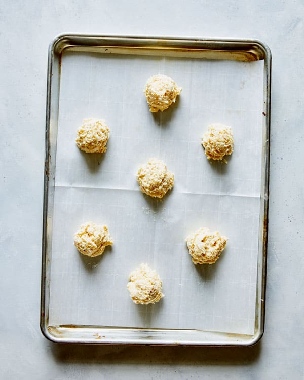 Biscuits on a baking sheet. 