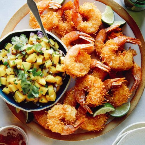 Coconut Shrimp recipe with mango salsa on the side.