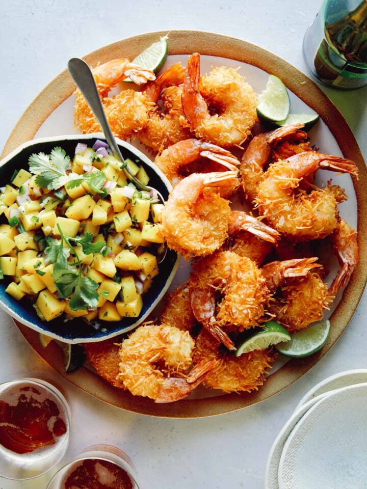 Coconut Shrimp recipe with mango salsa on the side.