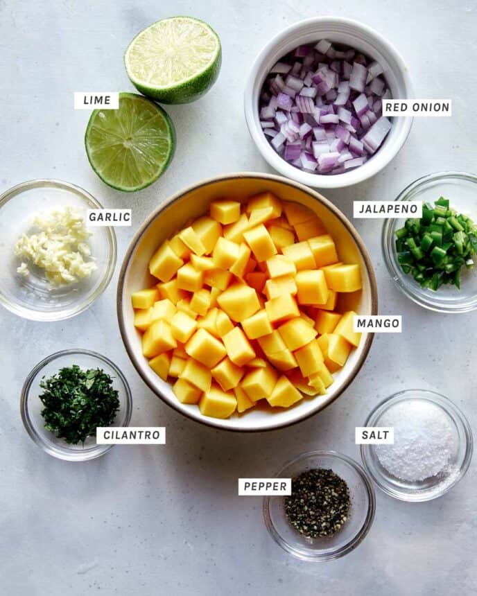 Mango salsa ingredients all prepped out.
