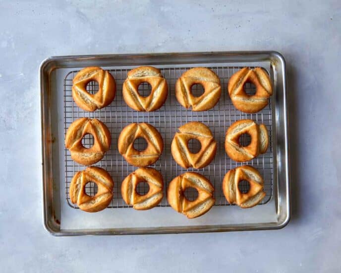 Freshly fried old fashioned donuts.