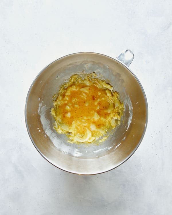 Egg yolks with butter and sugar.