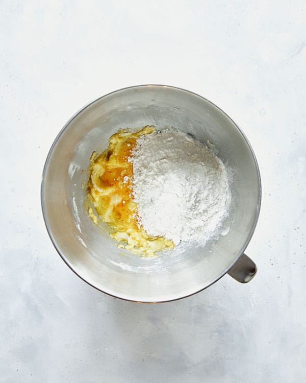 Making the dough for old fashioned donuts.