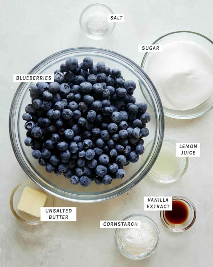 Blueberry filling ingredients all laid out.