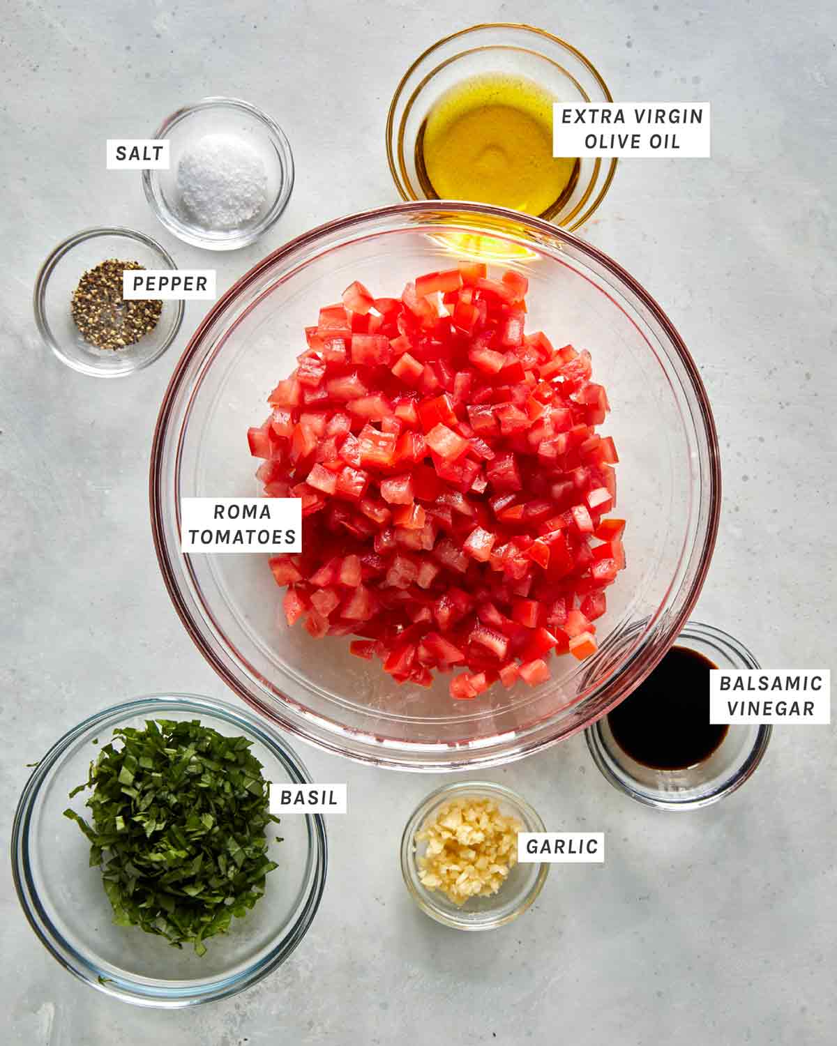 Bruschetta ingredients all ready to be made.