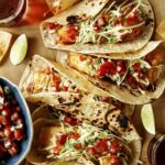 Baja fish tacos recipe with beer on the side.