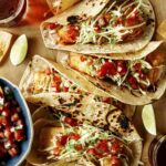 Baja fish tacos recipe with beer on the side.